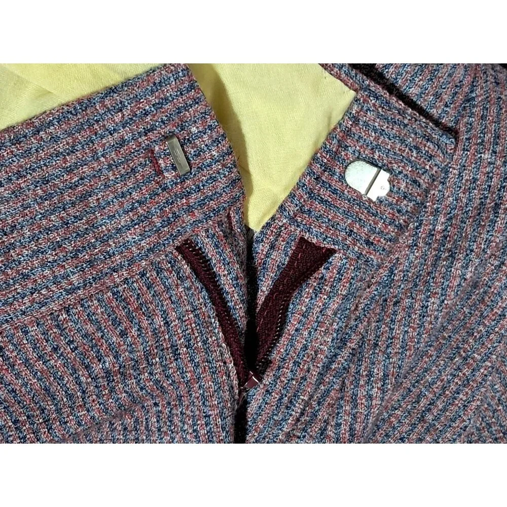 Vintage Red Blue Striped Knit Flare Pants With Pockets W 34 in Unisex Trim-Cut 7